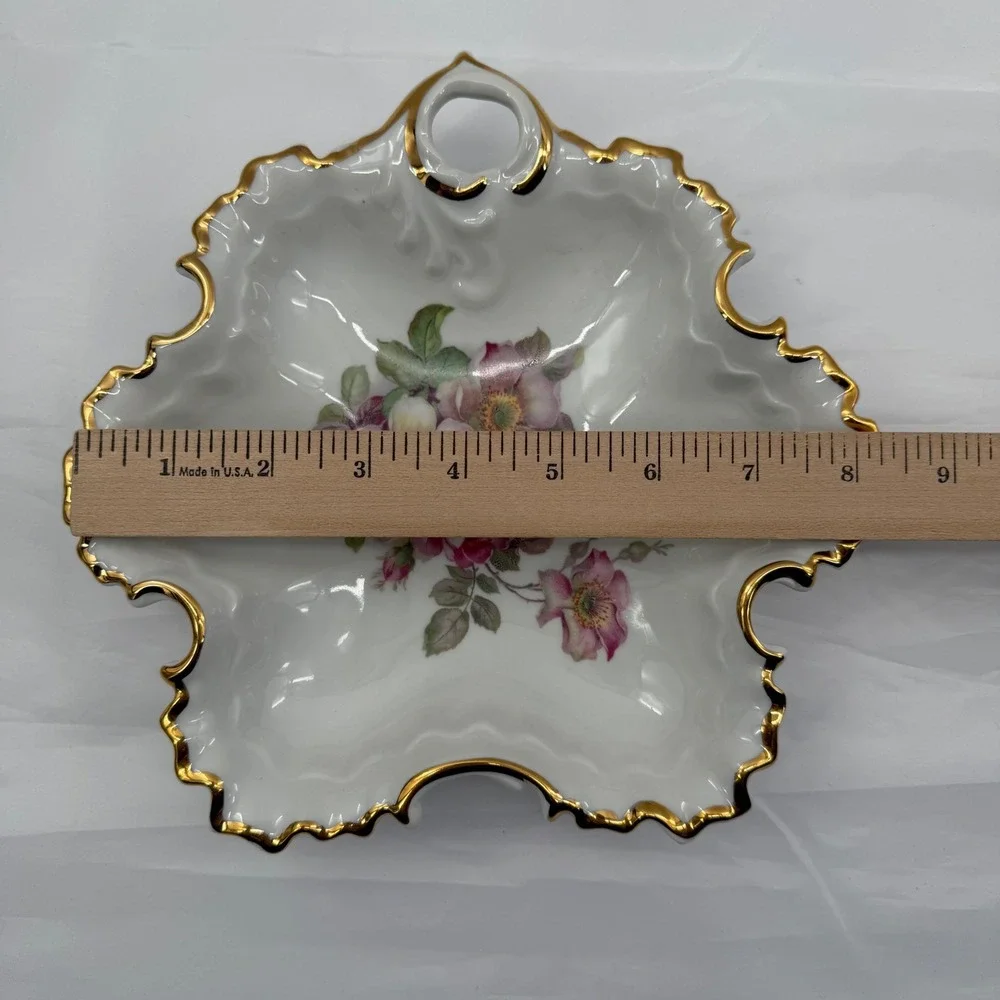 Vintage Gerold Porzellan Bavaria Western Germany Floral Trinket‎ Dish Gold Trim